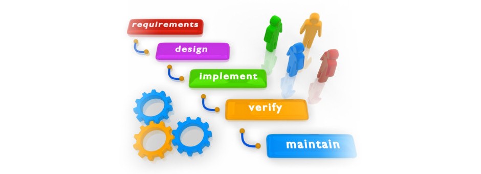 Detailed deign and specification stages, requirements, design, implement, verify, maintain